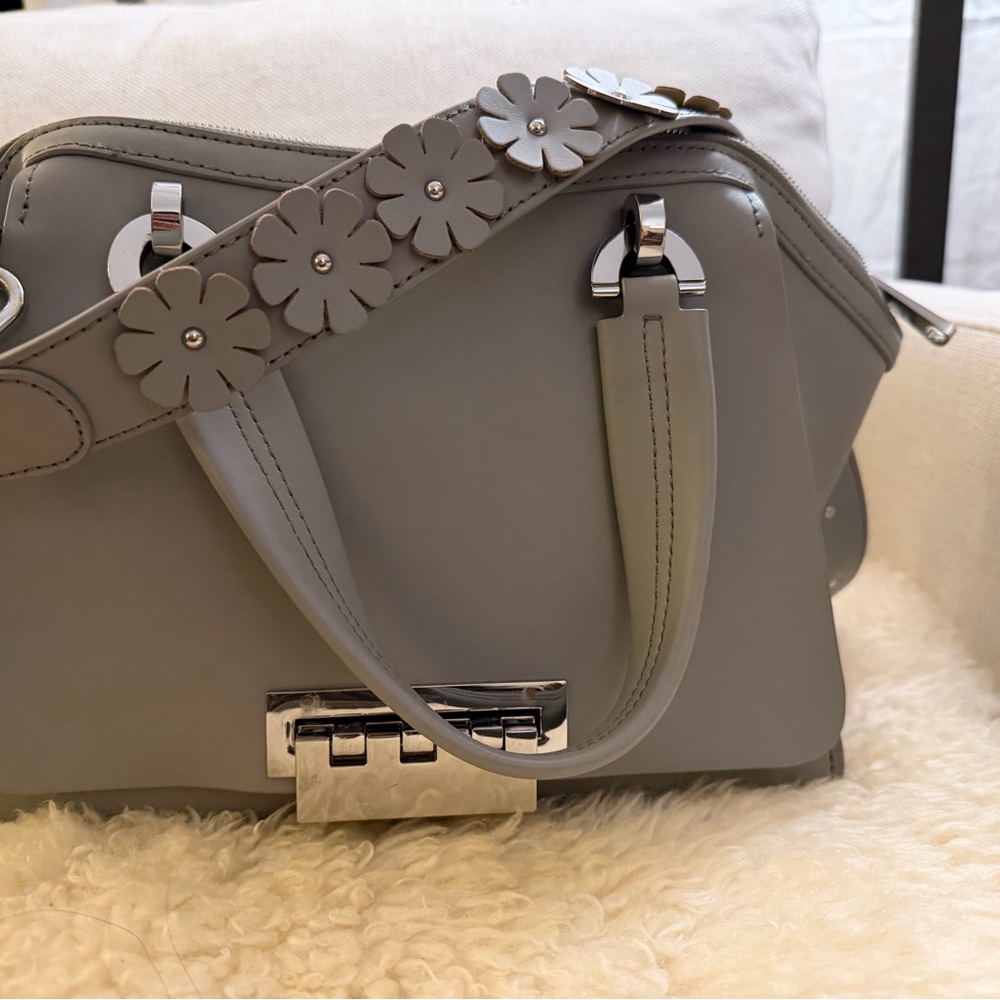 ZAC Zac Posen Gray Shoulder Bag with Floral Strap